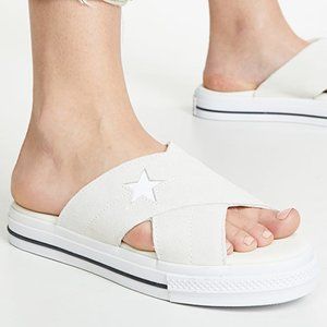 CONVERSE ONE STAR WHITE SANDALS SLIDES WOMEN'S